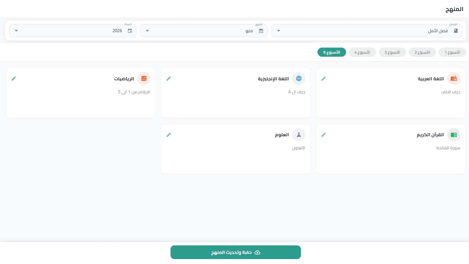 تخطيط المناهج الأسبوعية